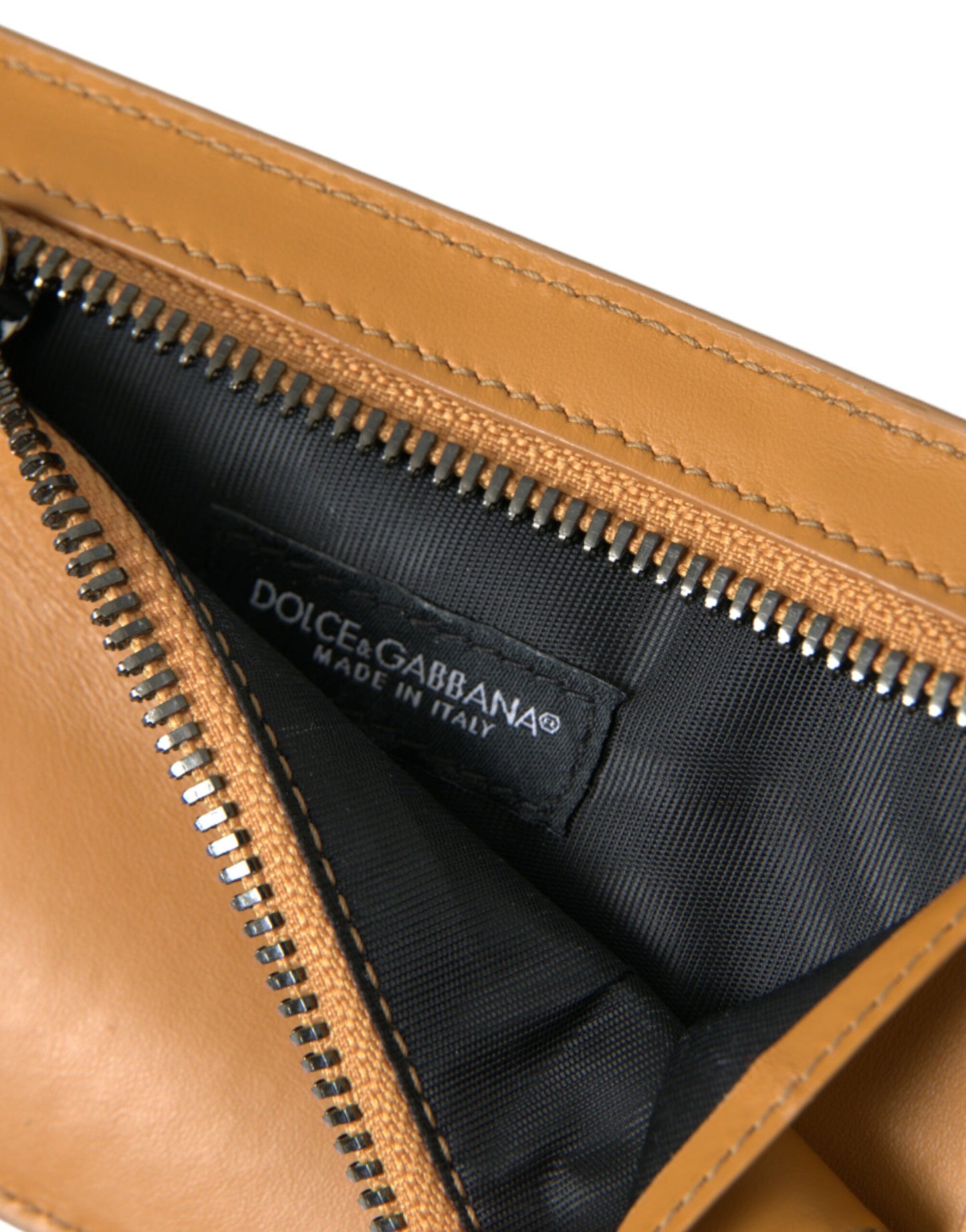 Dolce & Gabbana Orange Calf Leather Credit Card Holder Clip On Wallet