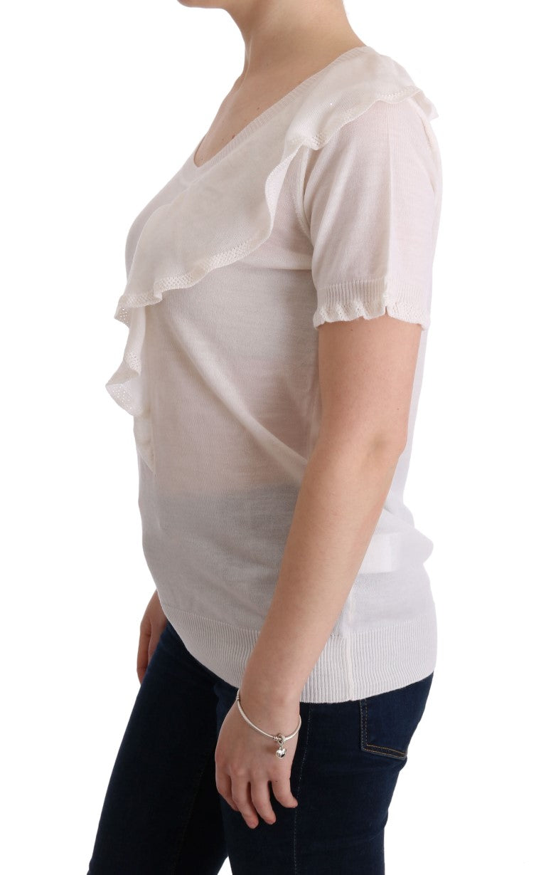 MARGHI LO' White 100% Lana Wool Top Blouse T-shirt