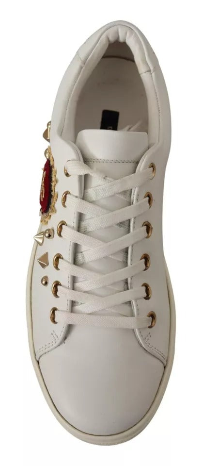 Dolce & Gabbana Weiße Leder Gold Rot Herz Sneakers Schuhe