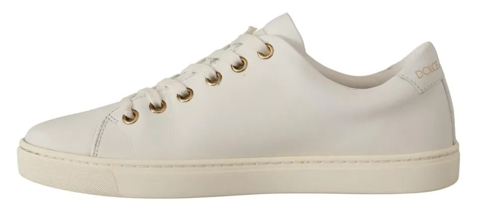 Dolce & Gabbana Weiße Leder Gold Rot Herz Sneakers Schuhe