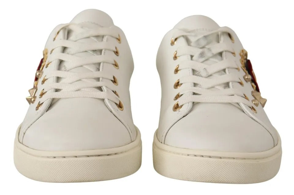 Dolce & Gabbana Weiße Leder Gold Rot Herz Sneakers Schuhe