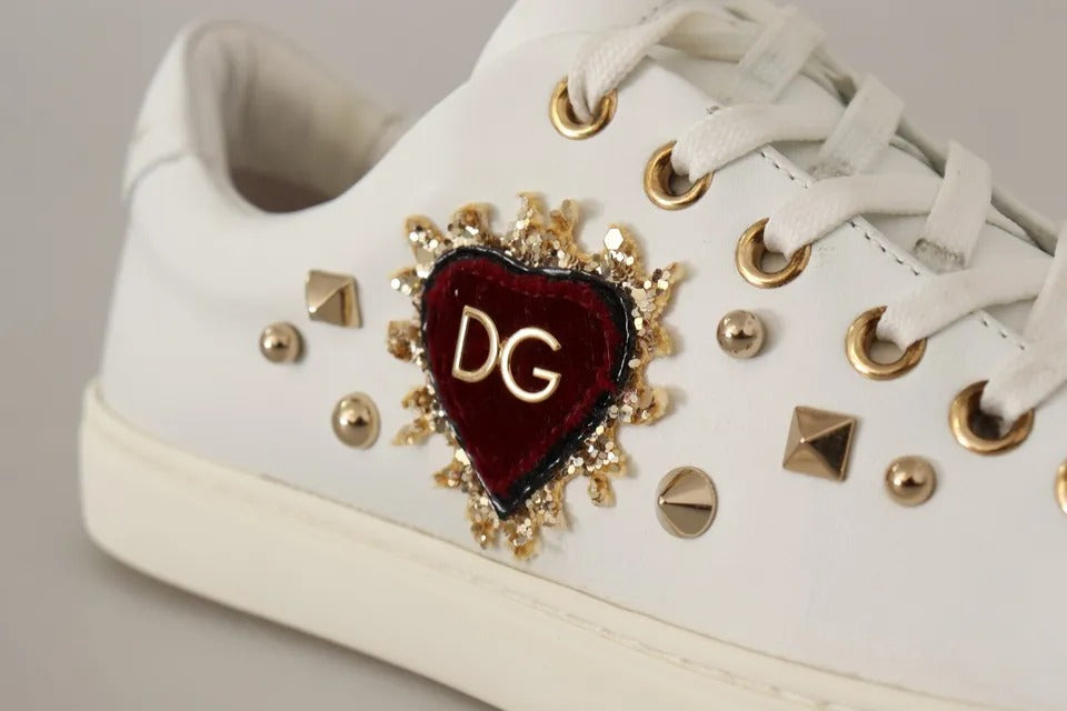 Dolce & Gabbana Weiße Leder Gold Rot Herz Sneakers Schuhe