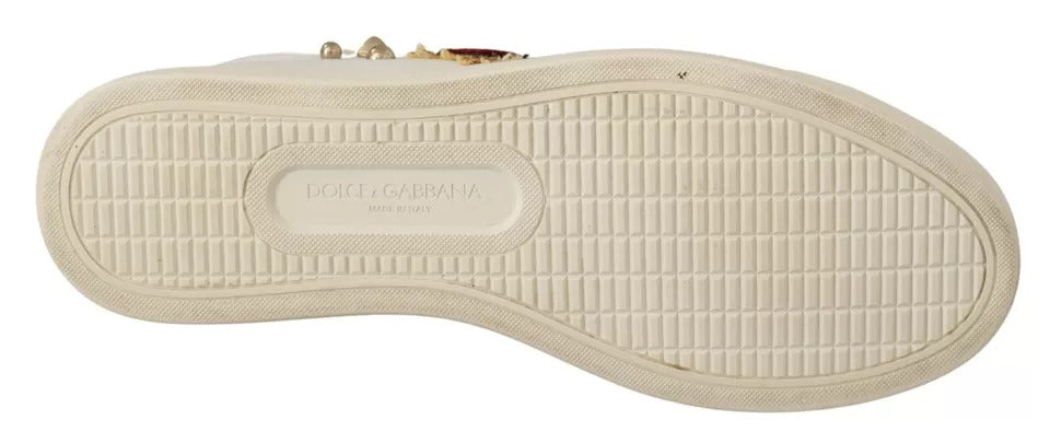 Dolce & Gabbana Weiße Leder Gold Rot Herz Sneakers Schuhe