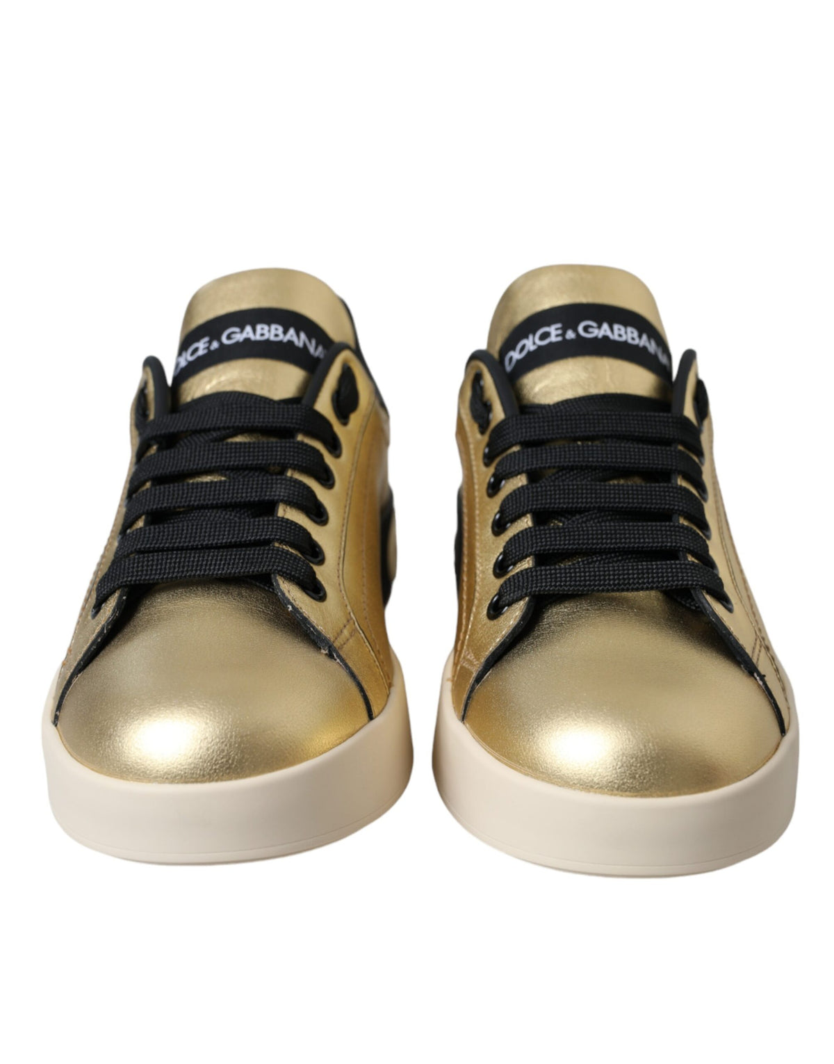 Dolce & Gabbana Goldene Portofino Kalbsleder Sneaker Damenschuhe