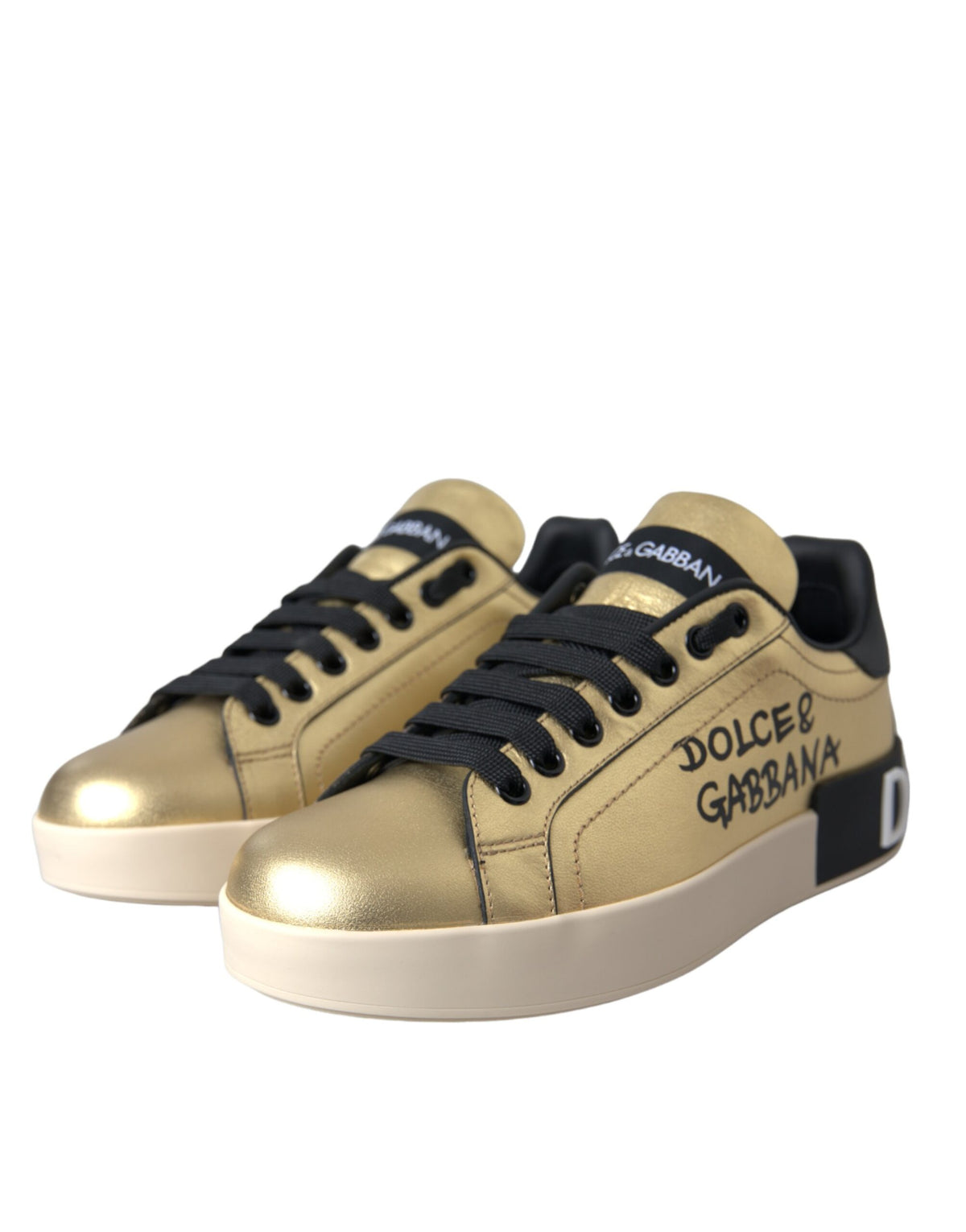 Dolce & Gabbana Goldene Portofino Kalbsleder Sneaker Damenschuhe