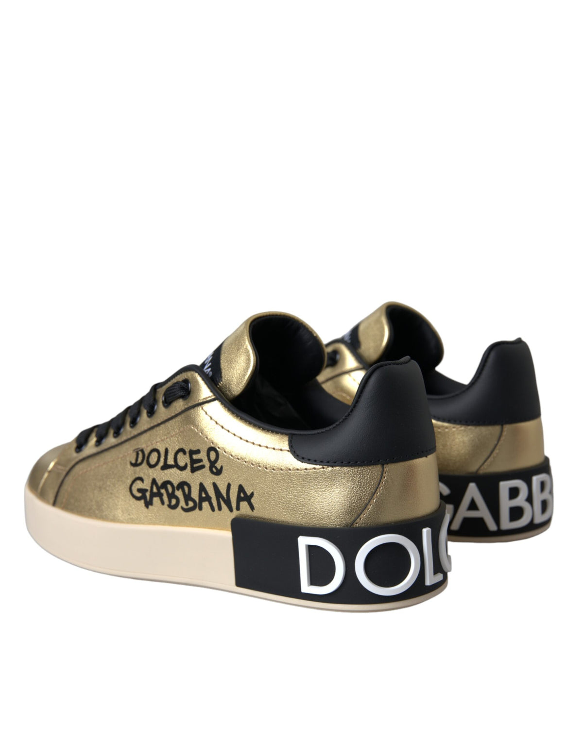 Dolce & Gabbana Goldene Portofino Kalbsleder Sneaker Damenschuhe