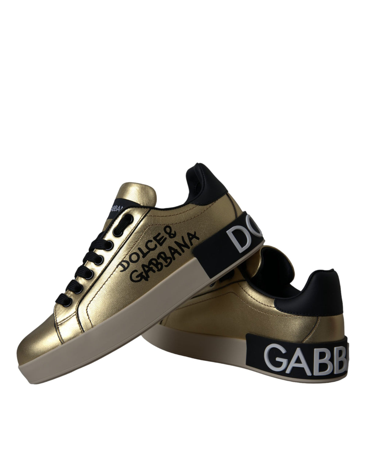 Dolce & Gabbana Goldene Portofino Kalbsleder Sneaker Damenschuhe