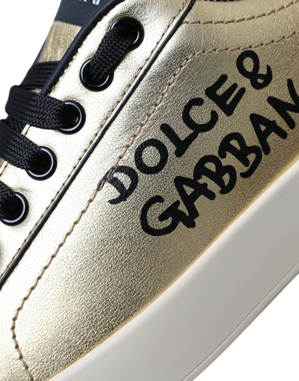 Dolce & Gabbana Goldene Portofino Kalbsleder Sneaker Damenschuhe
