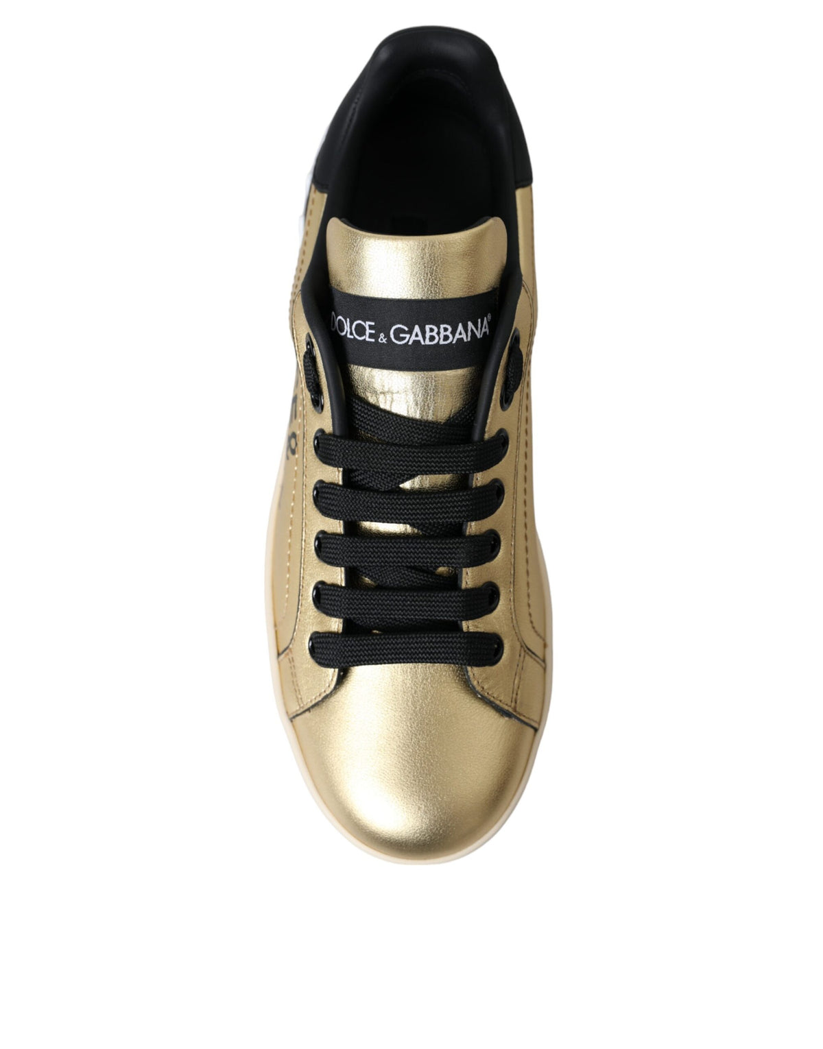 Dolce & Gabbana Goldene Portofino Kalbsleder Sneaker Damenschuhe
