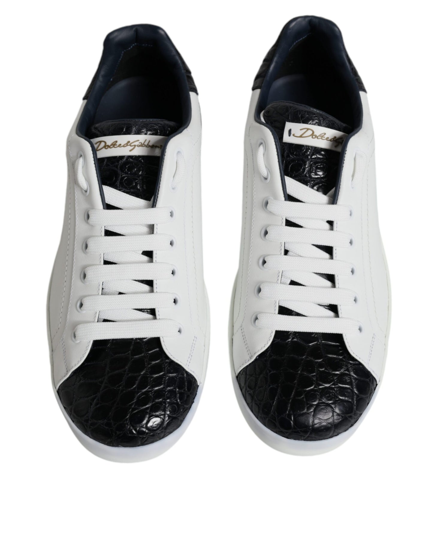 Dolce & Gabbana Weiße Leder Logo Portofino Sneaker Schuhe