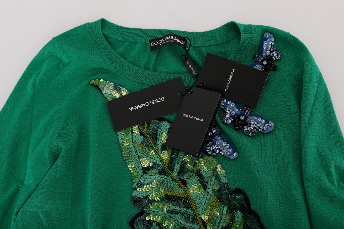 Dolce & Gabbana Green Silk Crystal Banana Sweater