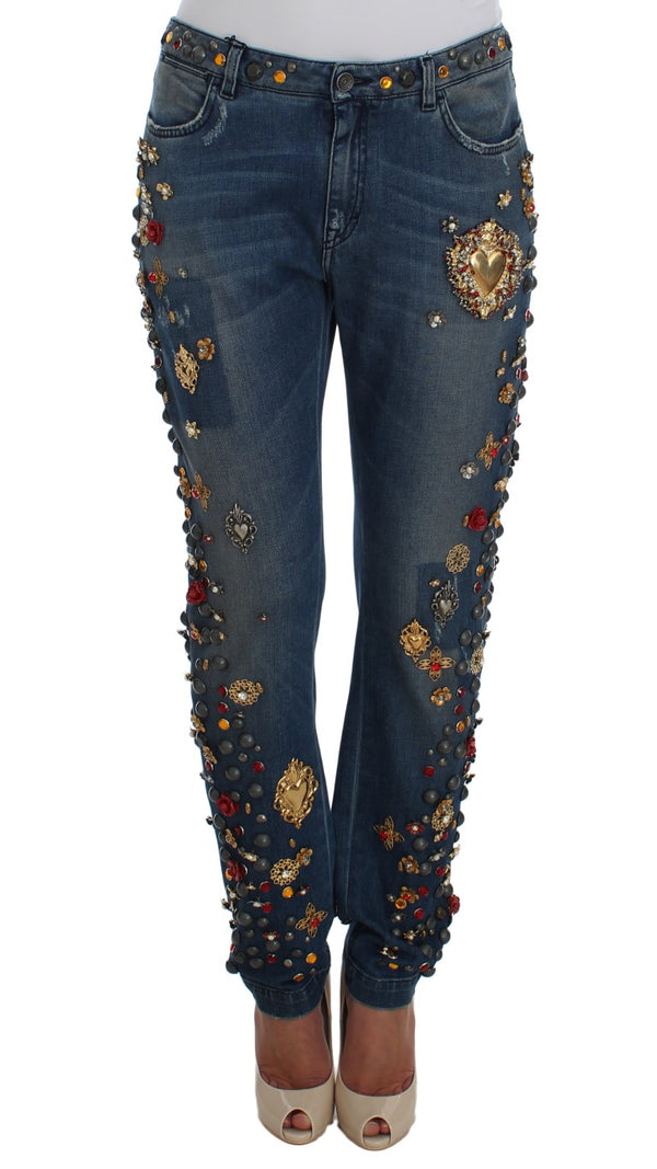 Dolce & Gabbana Crystal Heart Embellished Jeans