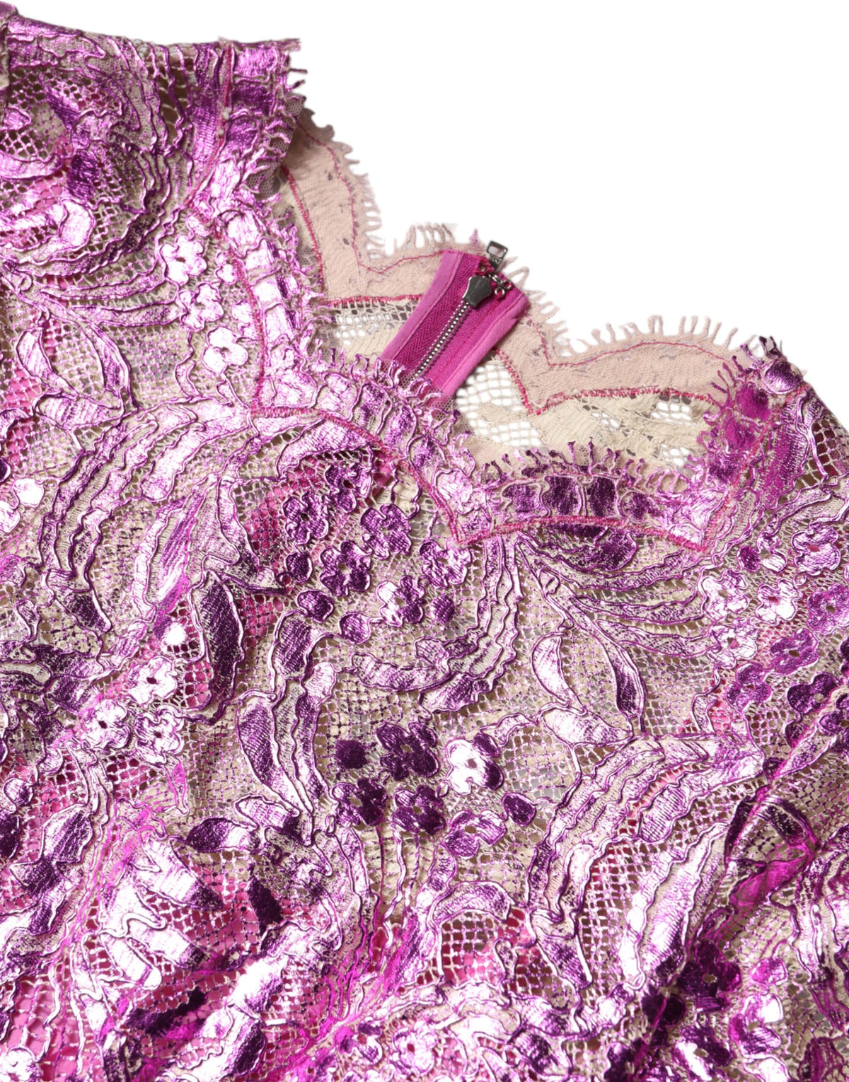Dolce & Gabbana Metallic Fuchsia geblümtes Etui-Minikleid
