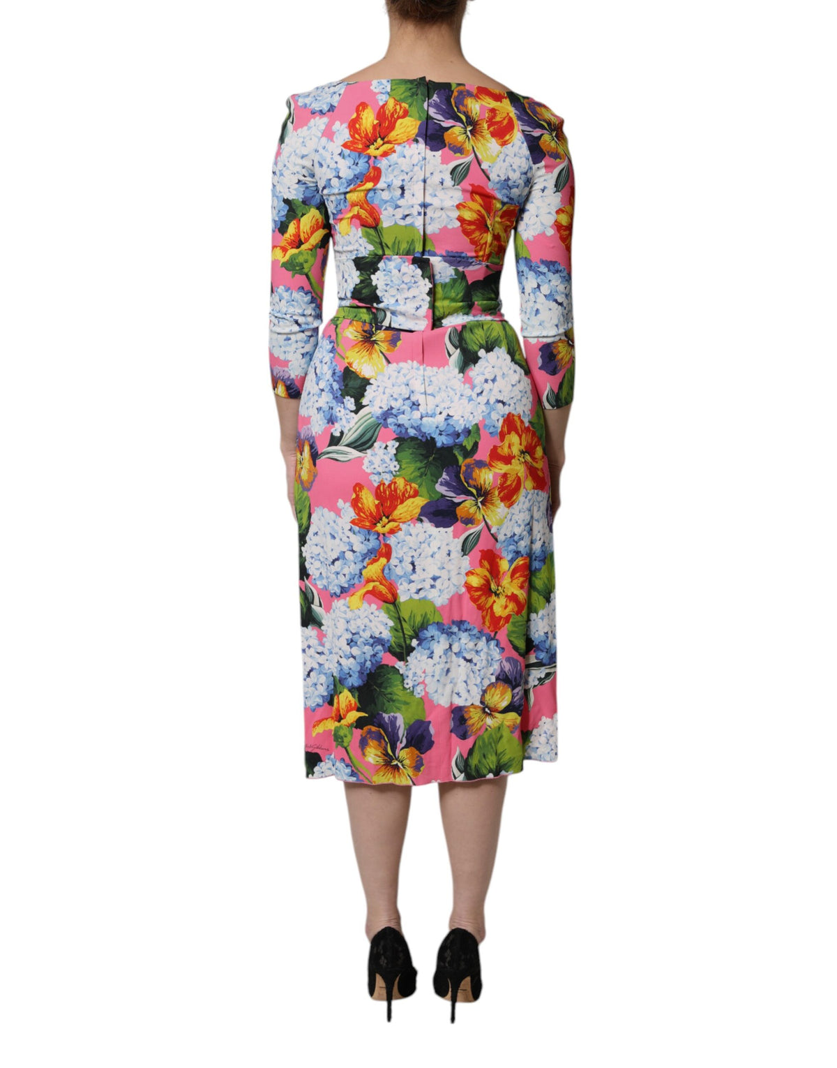 Dolce & Gabbana Midikleid mit seitlichem Schlitz und mehrfarbigem Blumenmuster