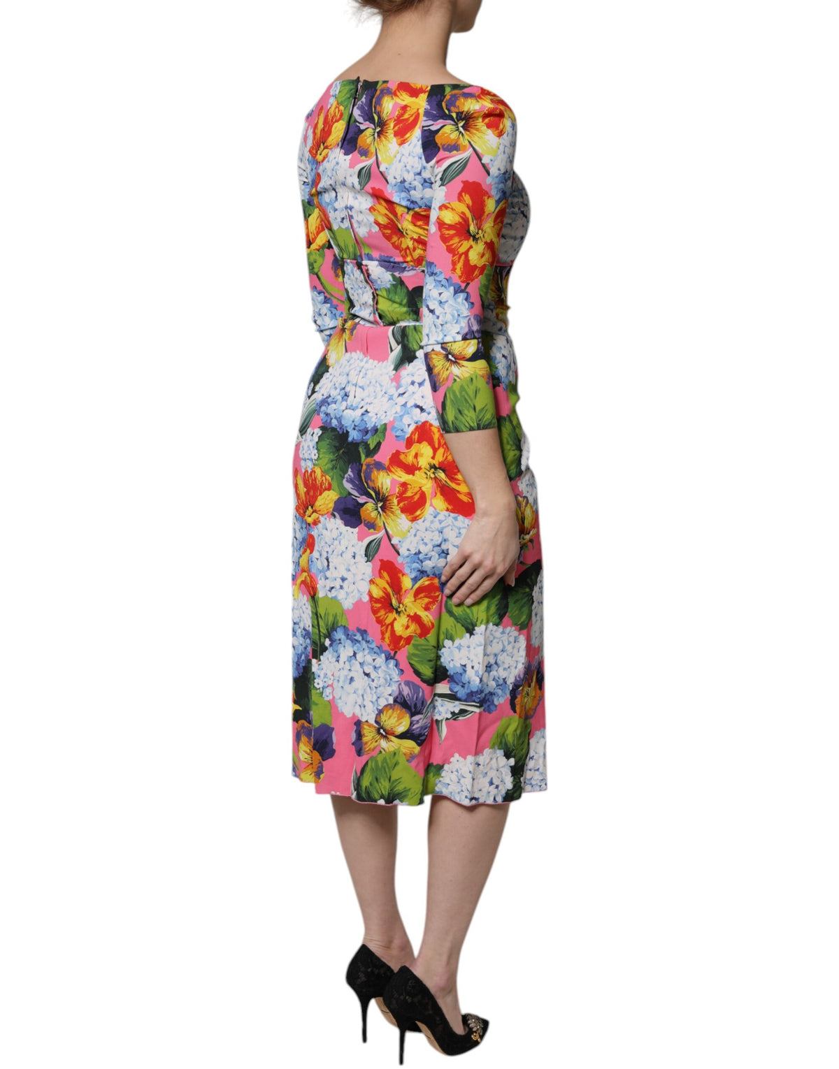 Dolce & Gabbana Midikleid mit seitlichem Schlitz und mehrfarbigem Blumenmuster