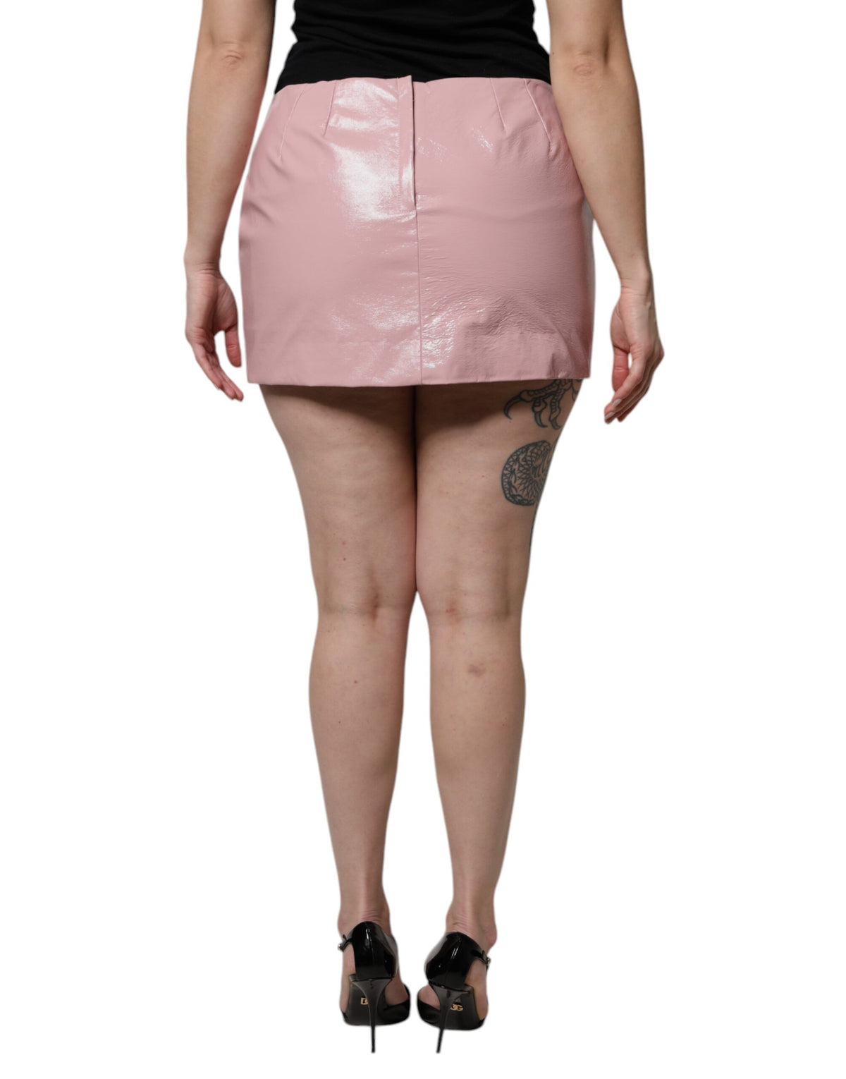Dolce & Gabbana Glänzender pinkfarbener Minirock aus Baumwolle mit hoher Taille