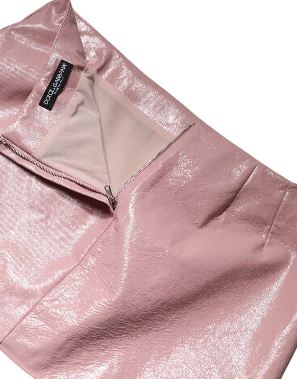 Dolce & Gabbana Glänzender pinkfarbener Minirock aus Baumwolle mit hoher Taille
