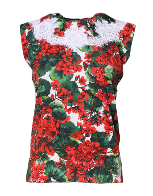 Dolce & Gabbana Multicolor Floral Lace Sleeveless Tank Top Shirt