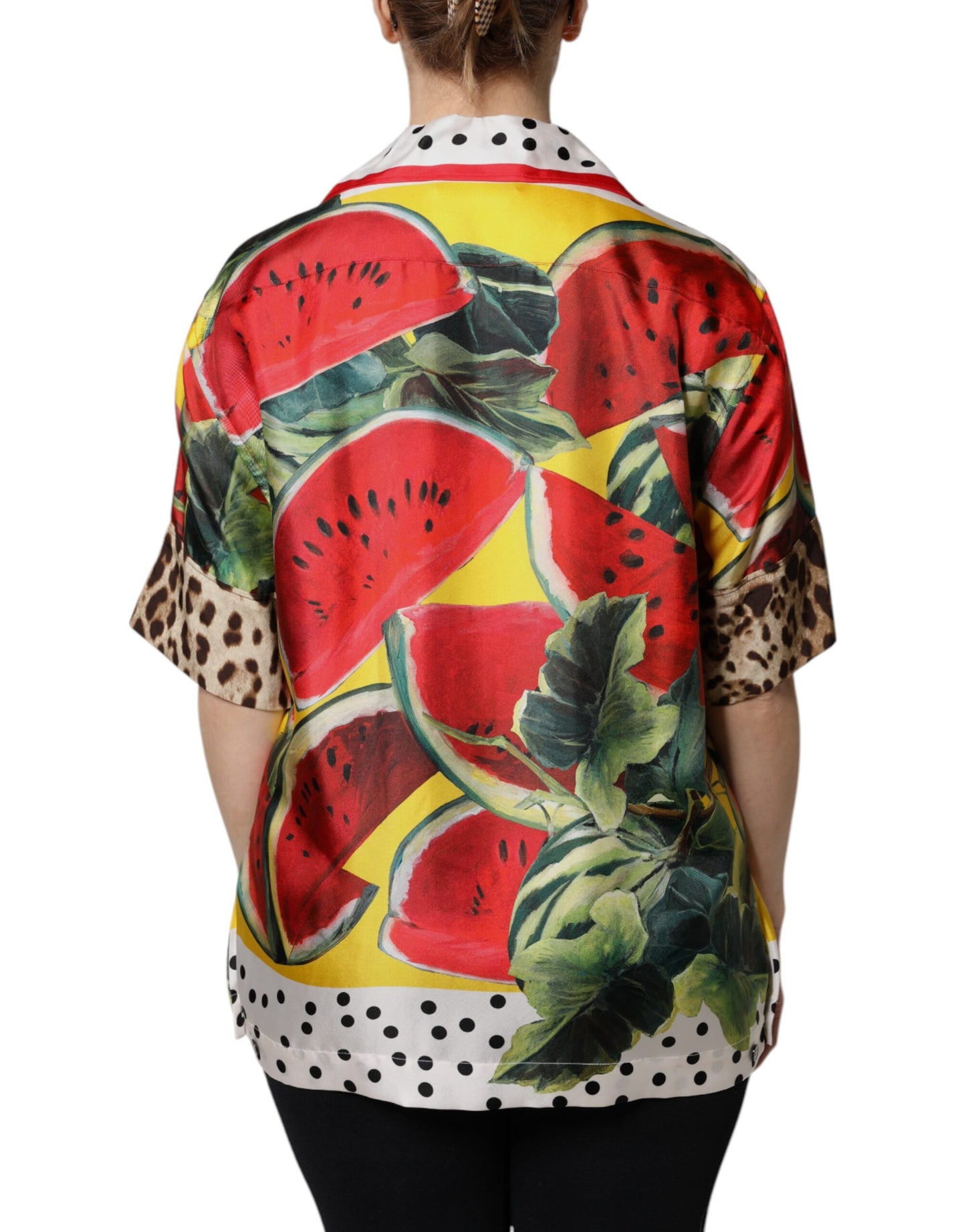 Dolce & Gabbana Multicolor Watermelon Collared Shirt Top