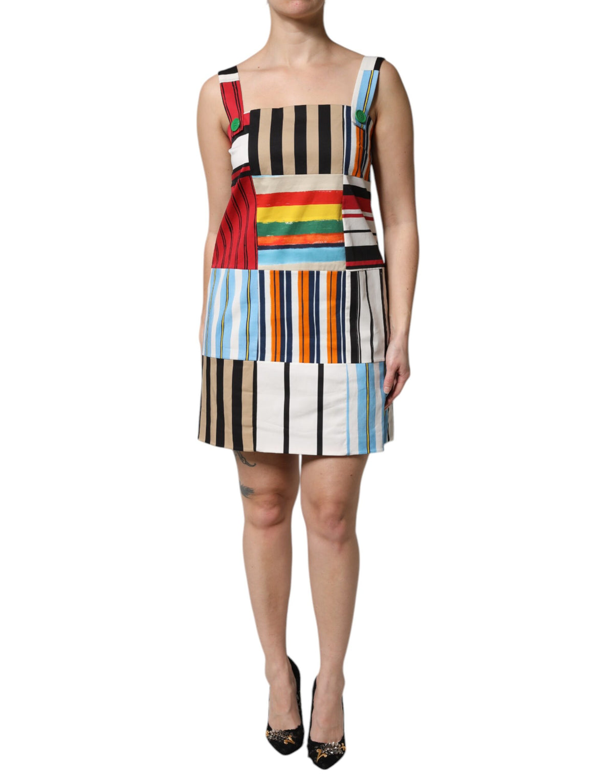 Dolce & Gabbana Ärmelloses Kleid aus gestreifter Baumwolle in mehreren Farben