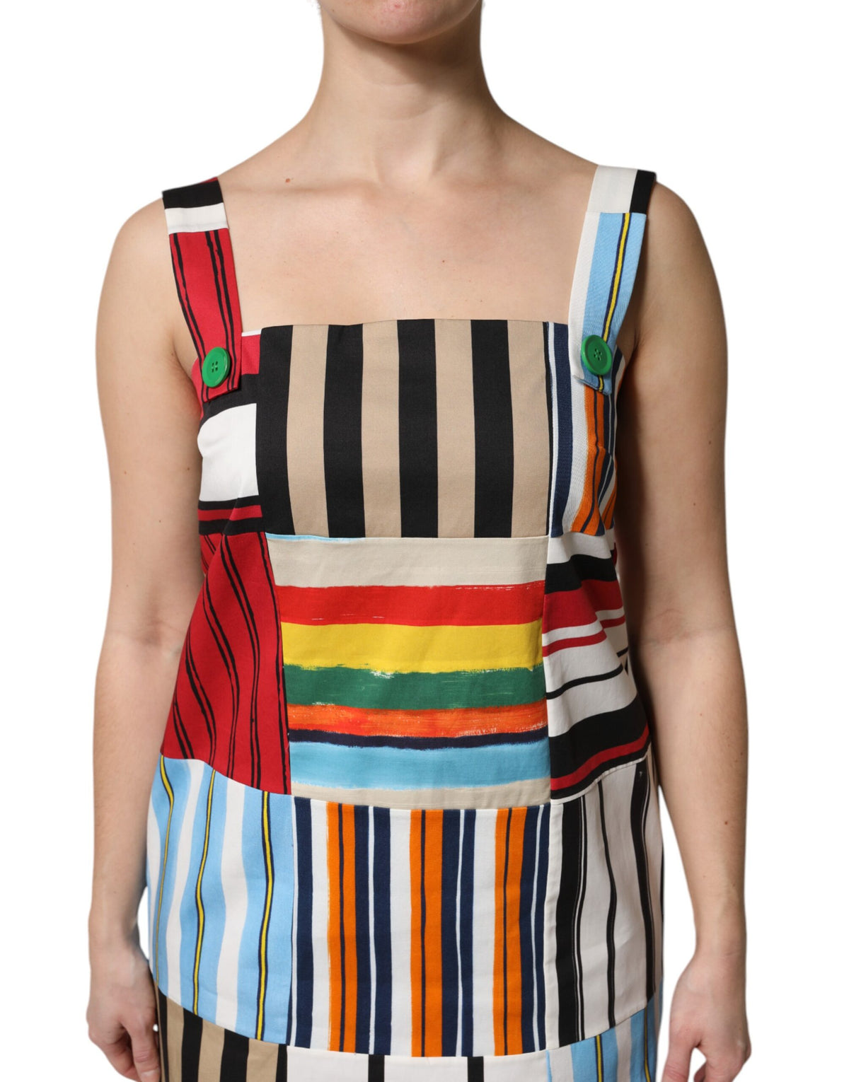 Dolce & Gabbana Ärmelloses Kleid aus gestreifter Baumwolle in mehreren Farben