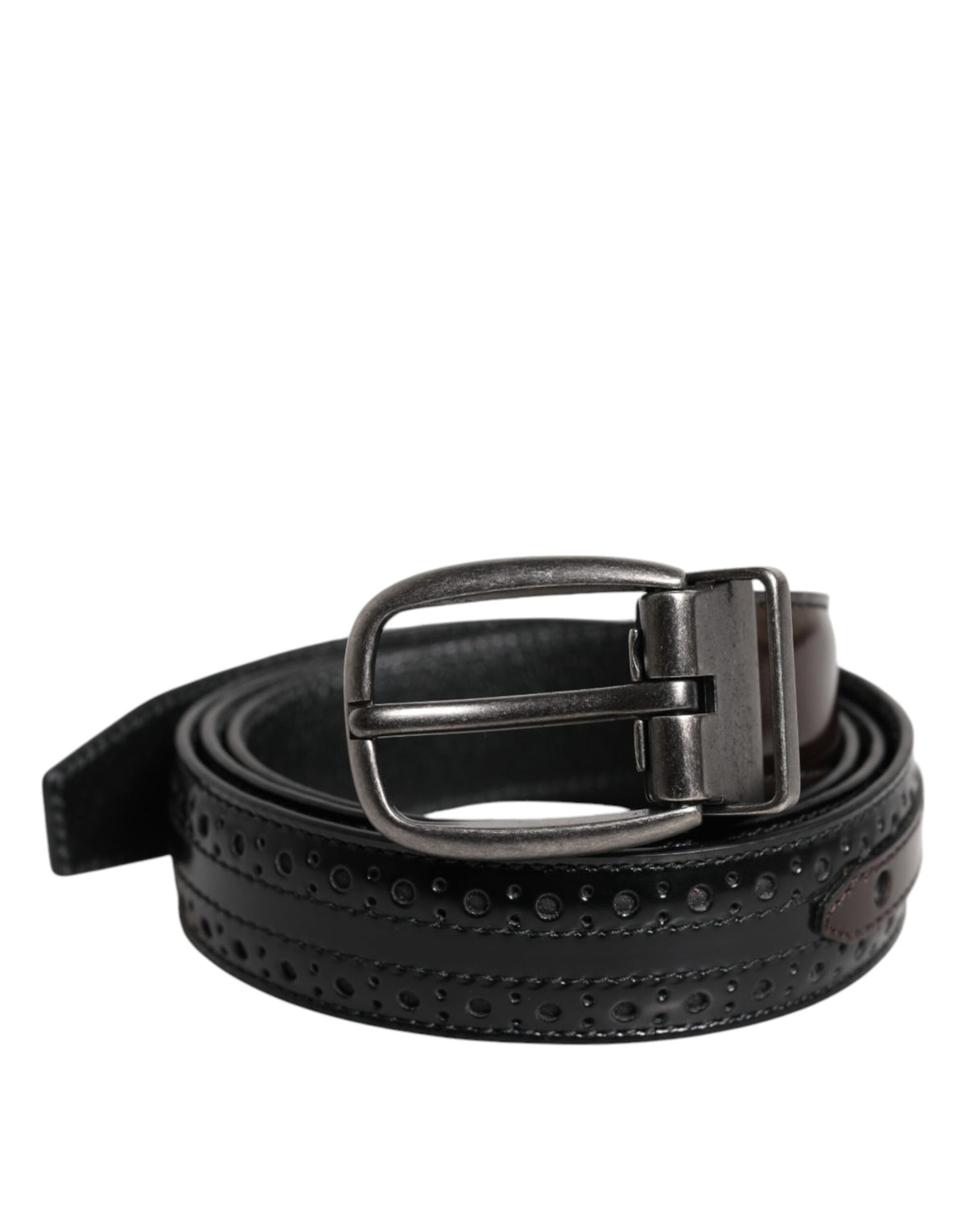 Dolce & Gabbana Schwarzer brauner Ledergürtel mit klassischer Metallschnalle