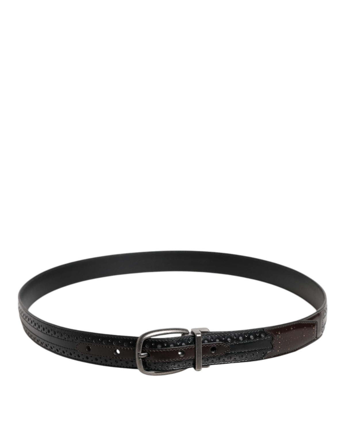 Dolce & Gabbana Schwarzer brauner Ledergürtel mit klassischer Metallschnalle