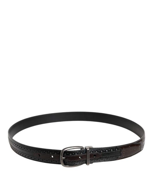 Dolce & Gabbana Black Brown Leather Classic Metal Buckle Belt