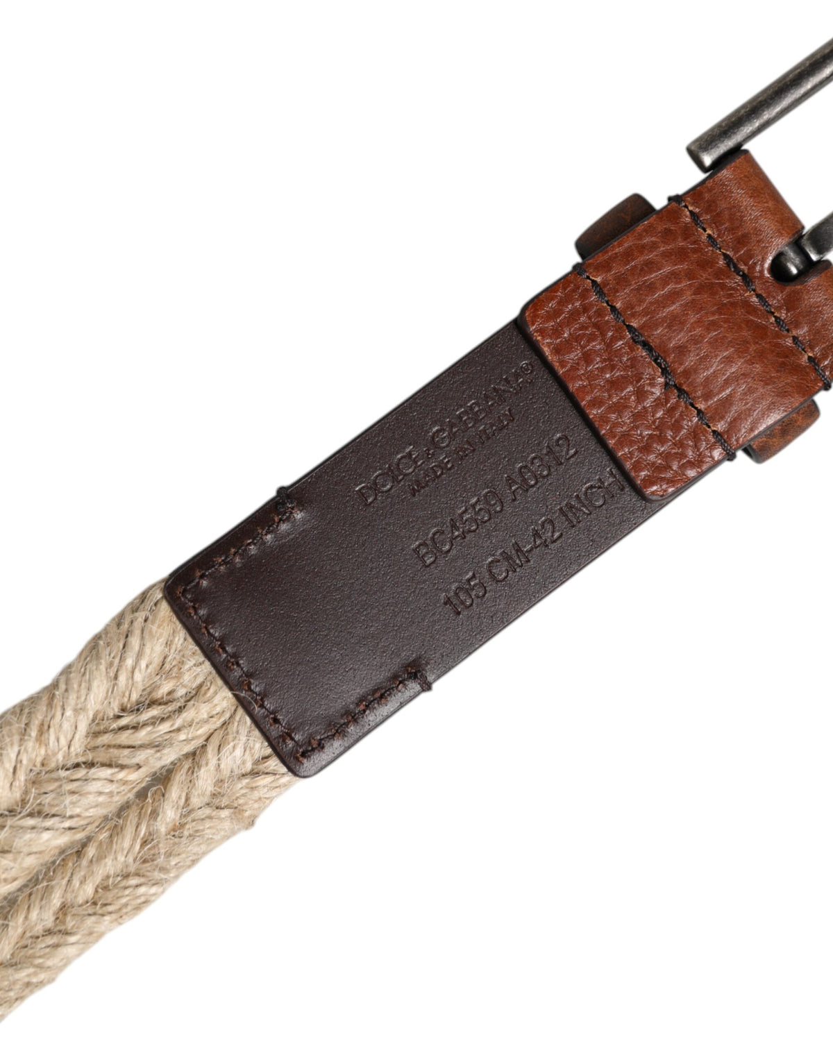 Dolce & Gabbana Brauner Gürtel aus Jute und Leder mit gewebter Metallschnalle