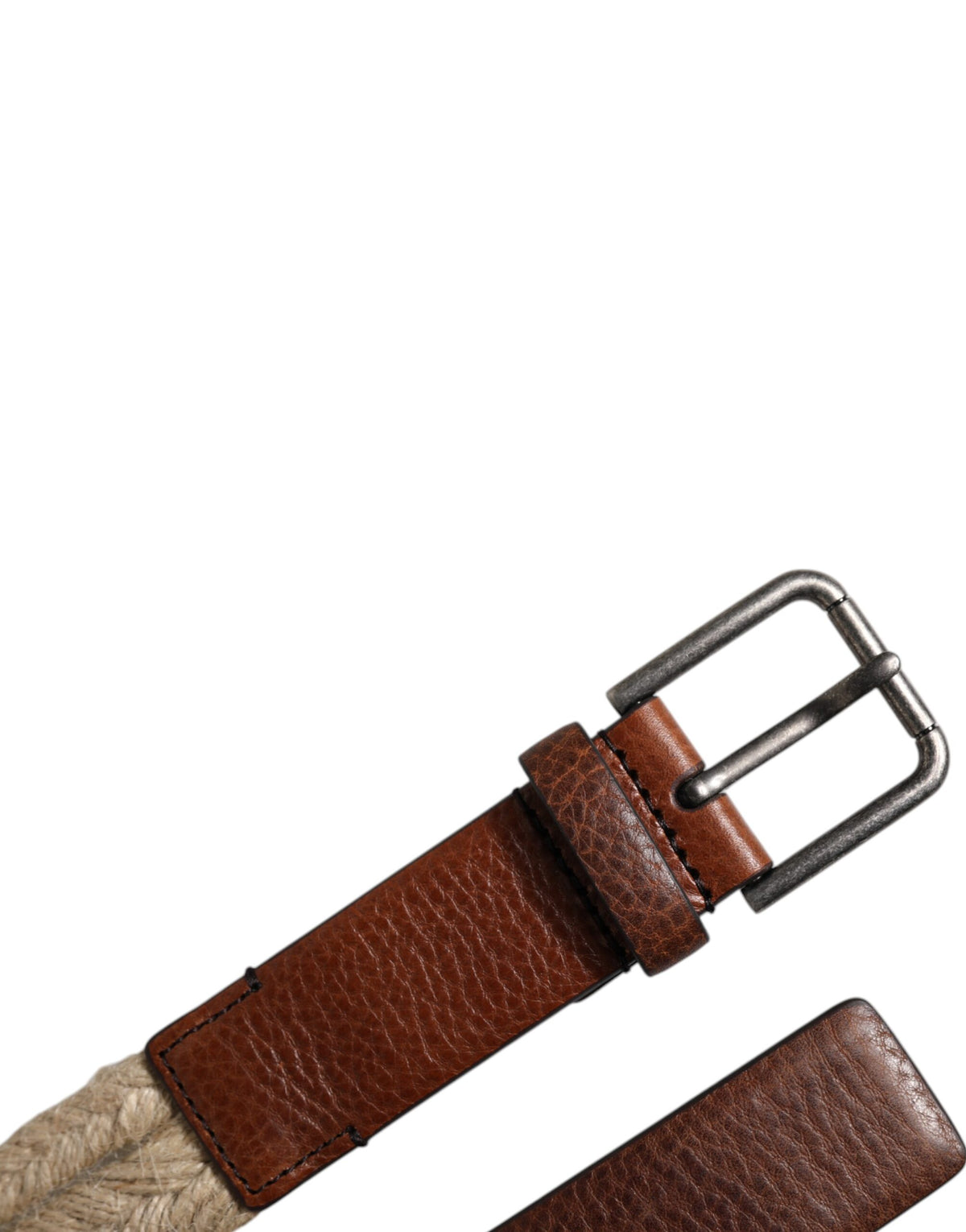 Dolce & Gabbana Brauner Gürtel aus Jute und Leder mit gewebter Metallschnalle