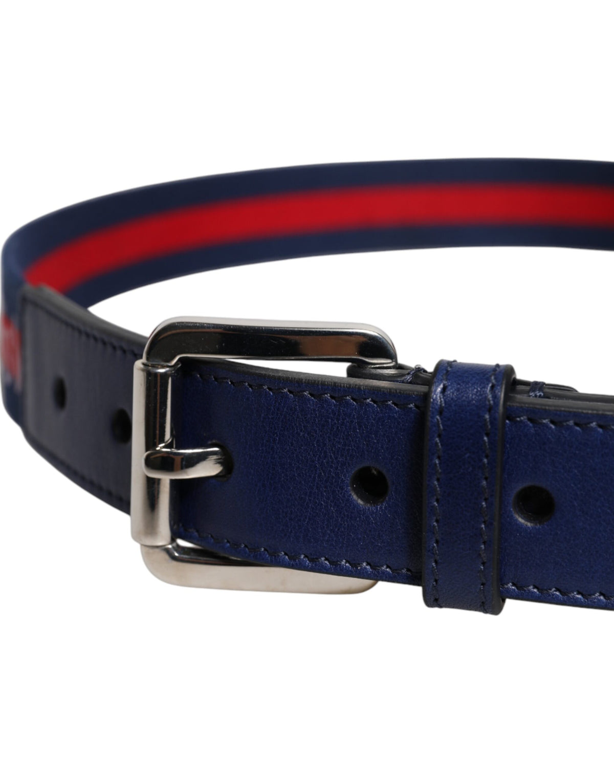 Dolce & Gabbana Blauer Baumwoll-Ledergürtel mit bedruckter Metallschnalle
