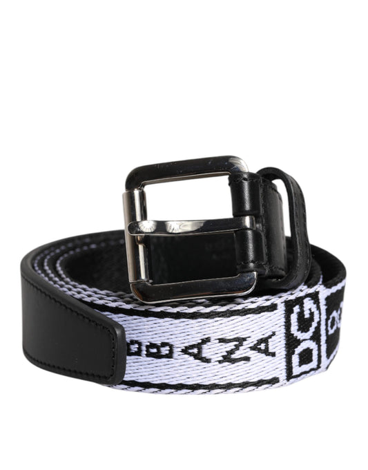 Dolce & Gabbana črno-bel pas z zaponko z logotipom iz kovine