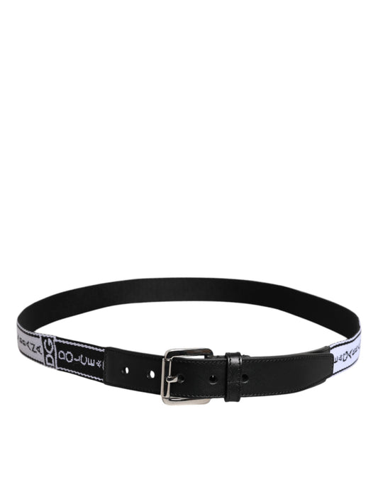 Dolce & Gabbana črno-bel pas z zaponko z logotipom iz kovine