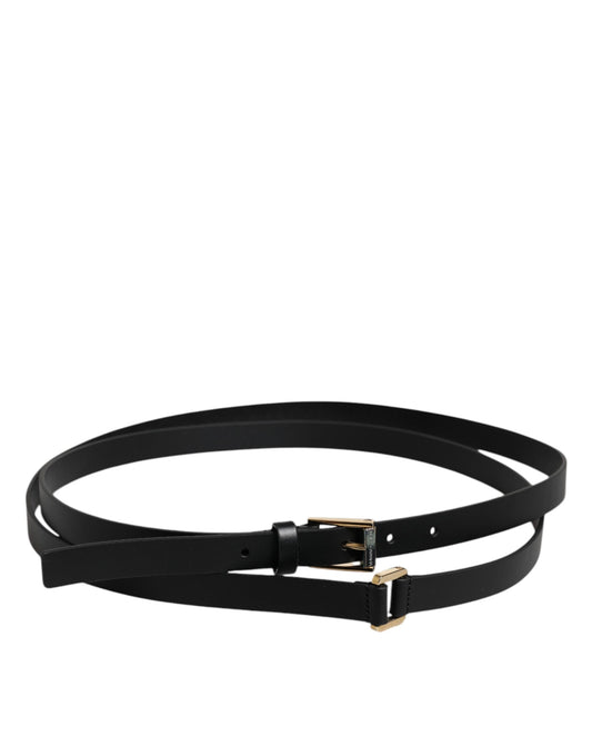 Dolce & Gabbana črni pas iz telečjega usnja s kovinsko zaponko z logotipom