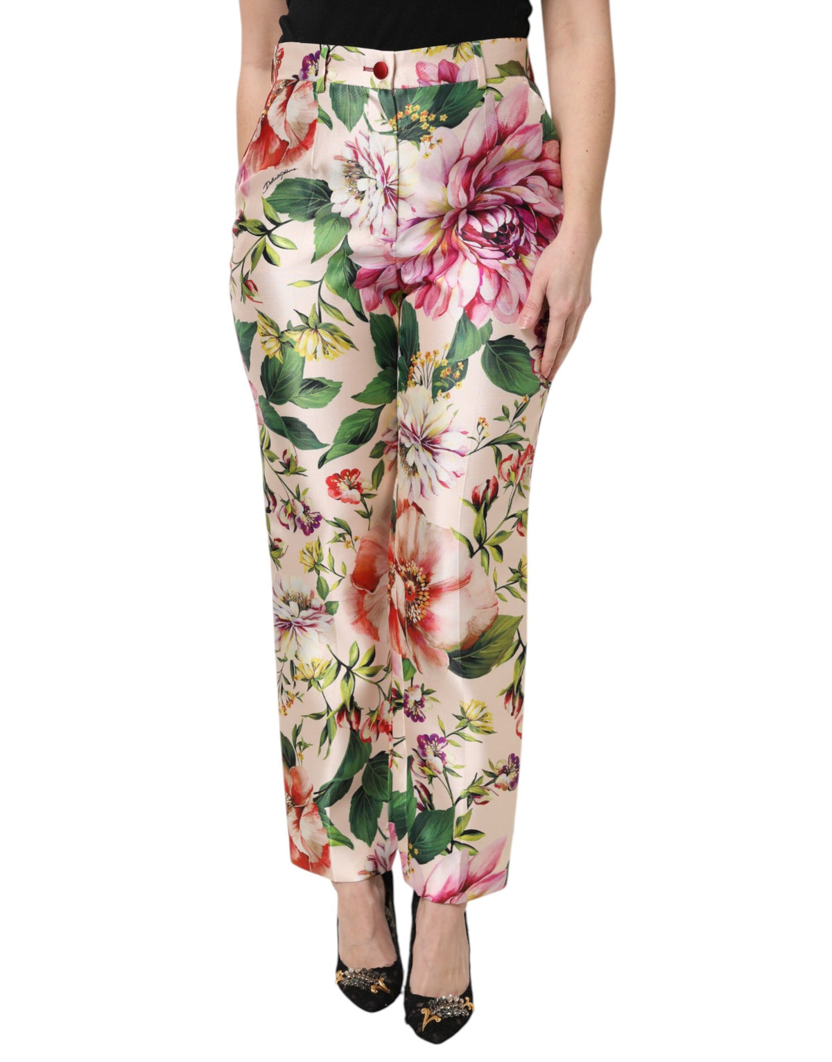 Dolce & Gabbana Mehrfarbige Blumenhose mit hoher Taille und geradem Schnitt
