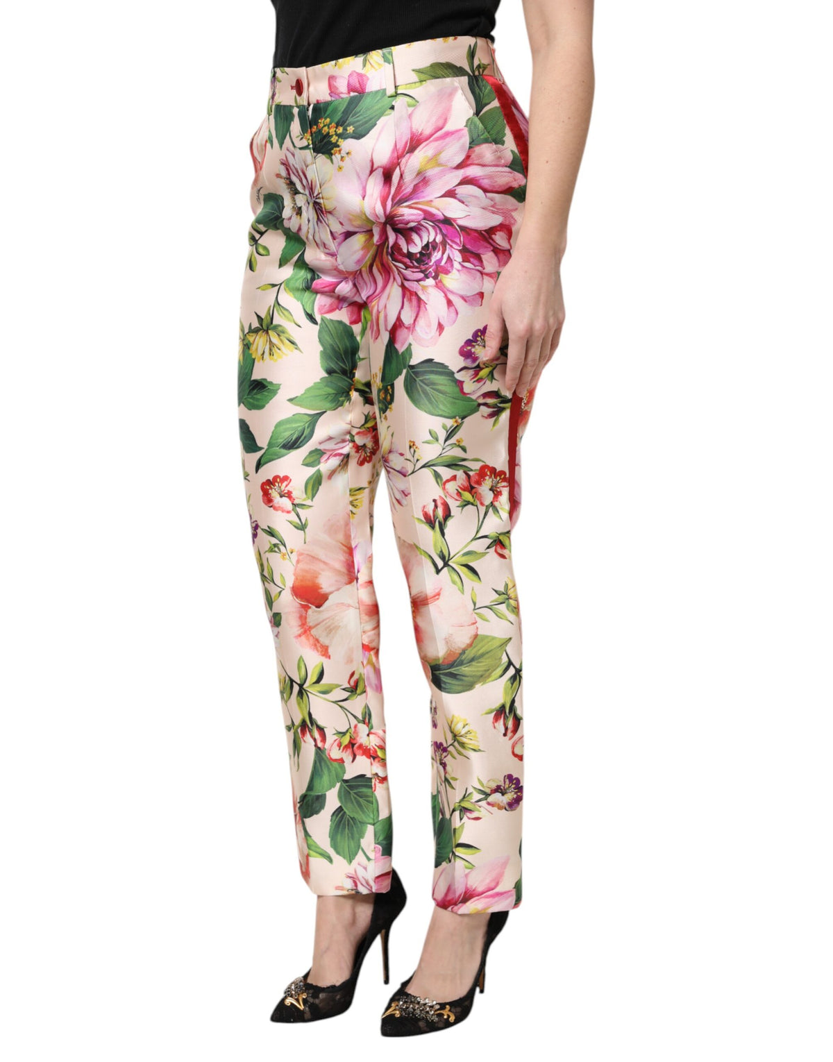 Dolce & Gabbana Mehrfarbige Blumenhose mit hoher Taille und geradem Schnitt