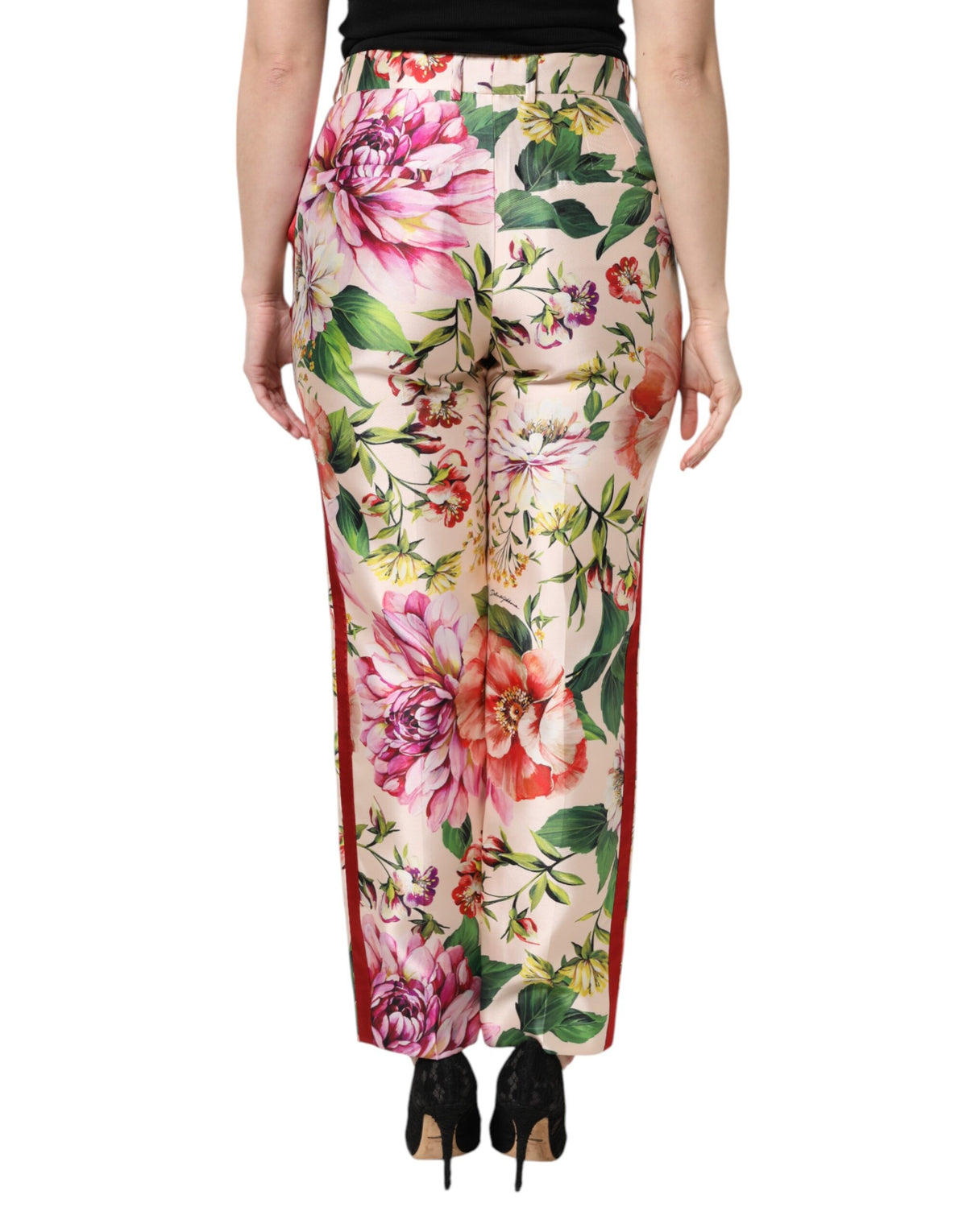 Dolce & Gabbana Mehrfarbige Blumenhose mit hoher Taille und geradem Schnitt