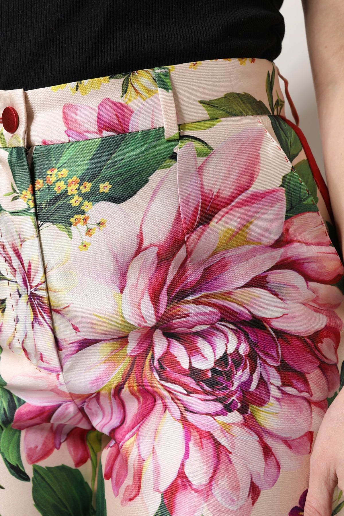 Dolce & Gabbana Mehrfarbige Blumenhose mit hoher Taille und geradem Schnitt