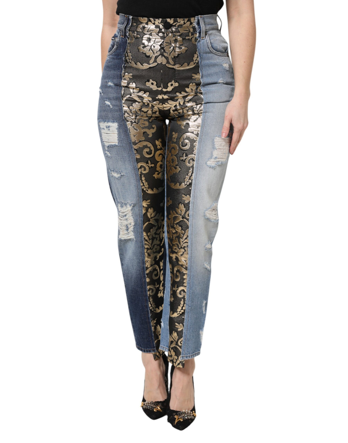 Dolce & Gabbana Multicolor Patchwork High Waist Jeans