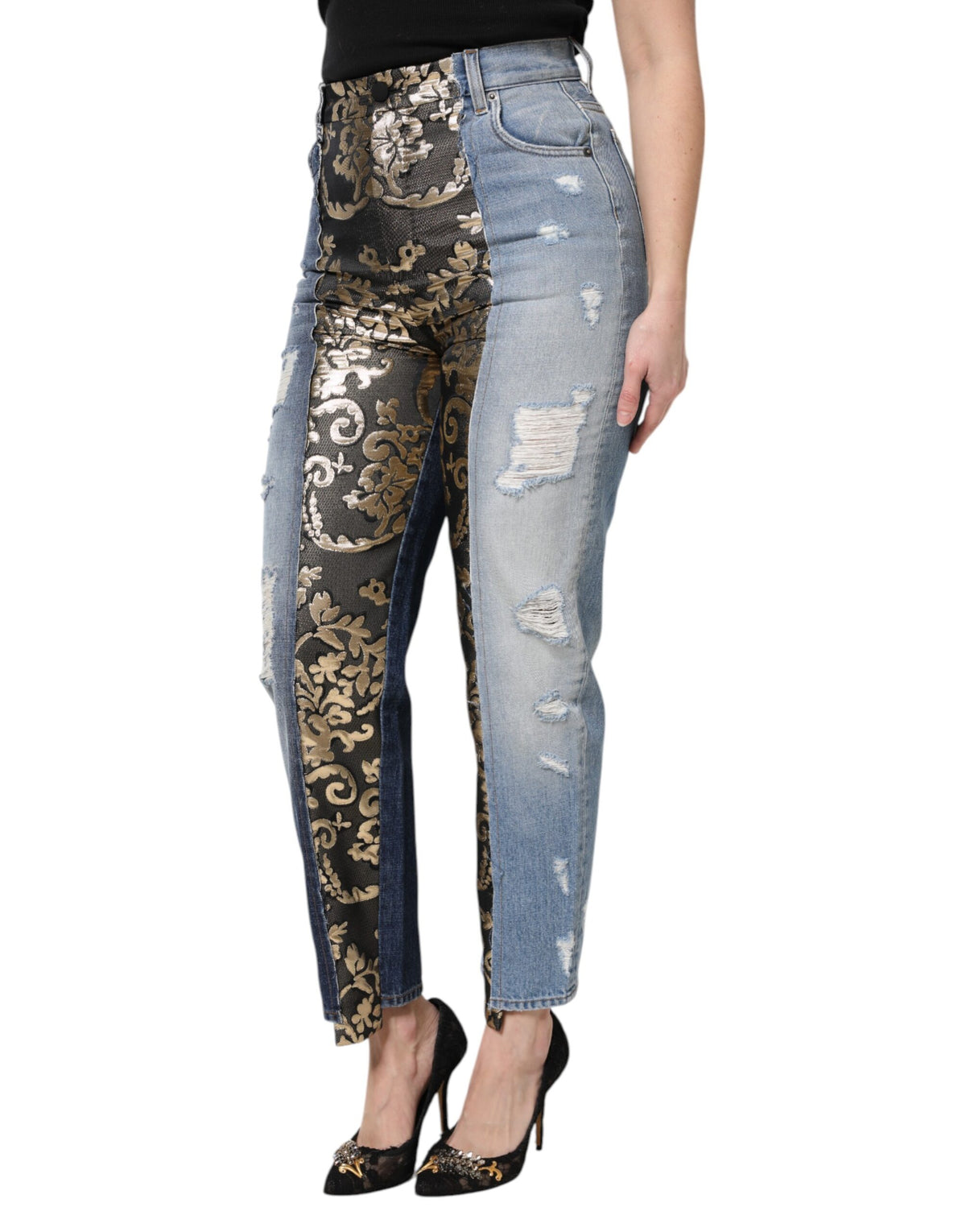 Dolce & Gabbana Multicolor Patchwork High Waist Jeans