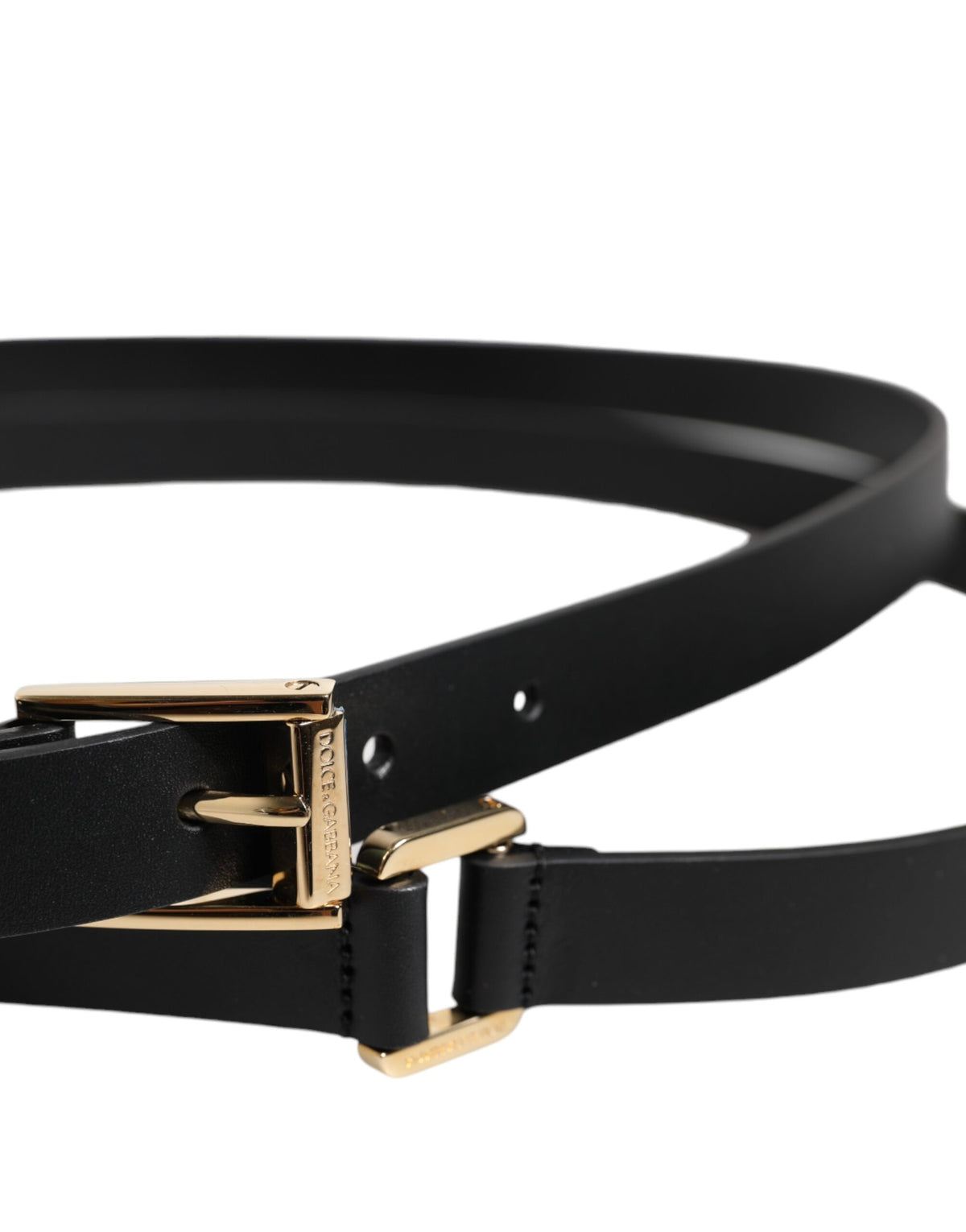 Dolce & Gabbana Schwarzer klassischer Gürtel mit goldener Metallschnalle und Logo