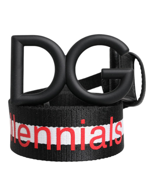 Dolce & Gabbana črn poliesterski pas z logotipom in zaponko DG