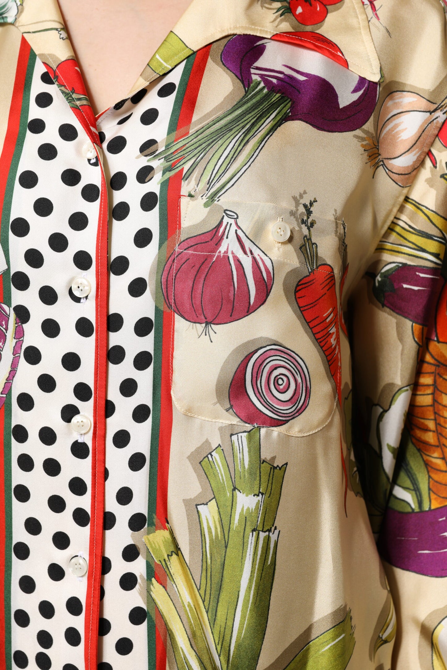 Dolce & Gabbana Multicolor Vegetables Silk Long Sleeves Top