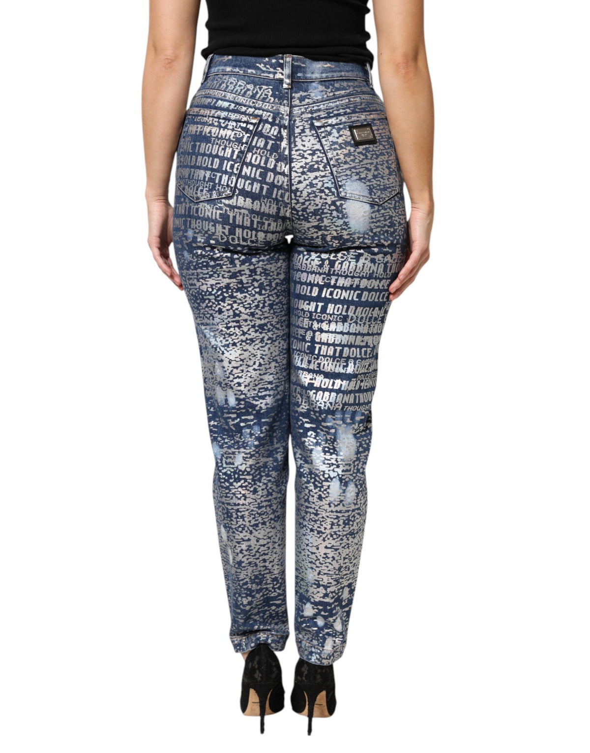 Dolce & Gabbana Blue Washed Print High Waist Jeans