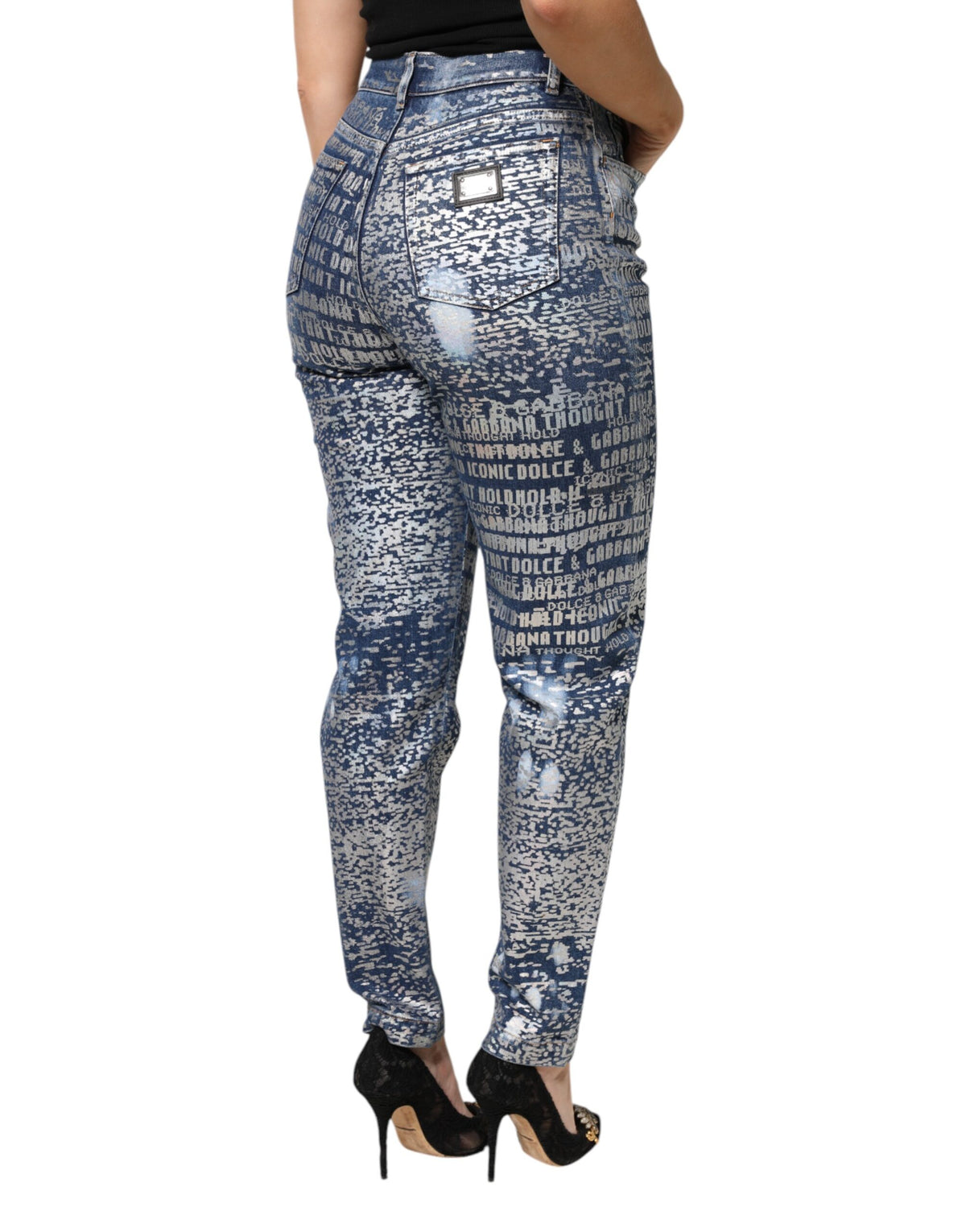 Dolce & Gabbana Blue Washed Print High Waist Jeans