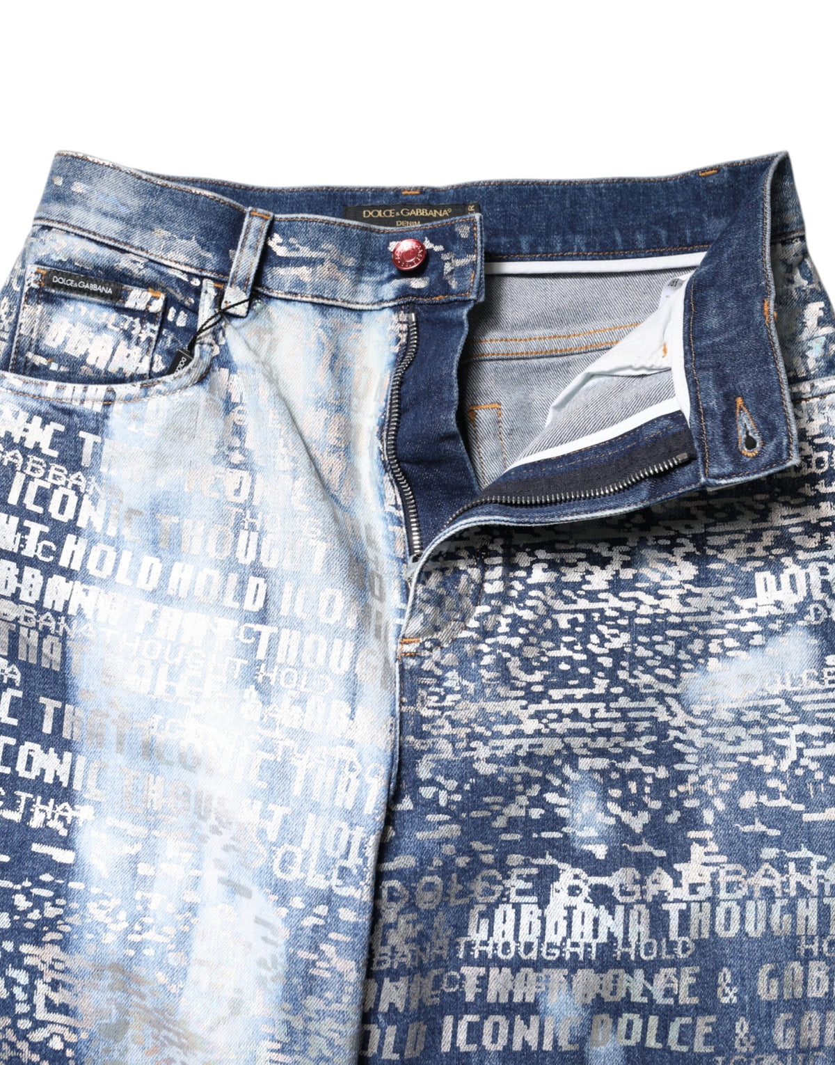 Dolce & Gabbana Blue Washed Print High Waist Jeans