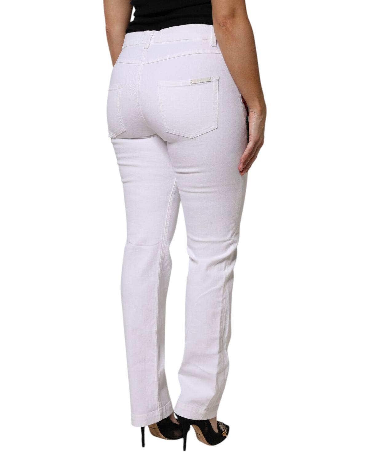 Dolce & Gabbana Weiße Jeans aus Denim mit Blumenmuster und Pailletten im GIRLY-Stil