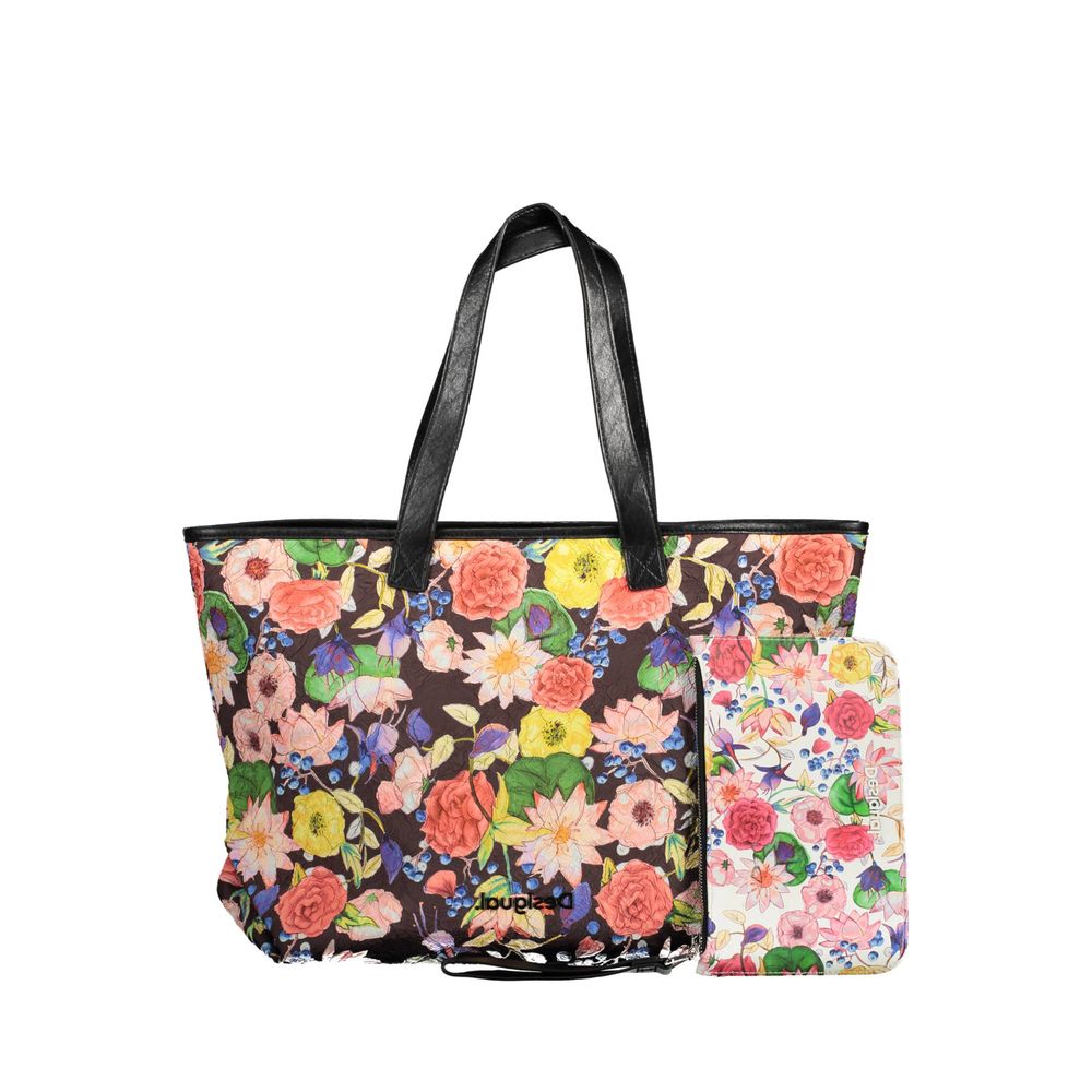 Floral-patterned tote bag with matching pouch on a white background