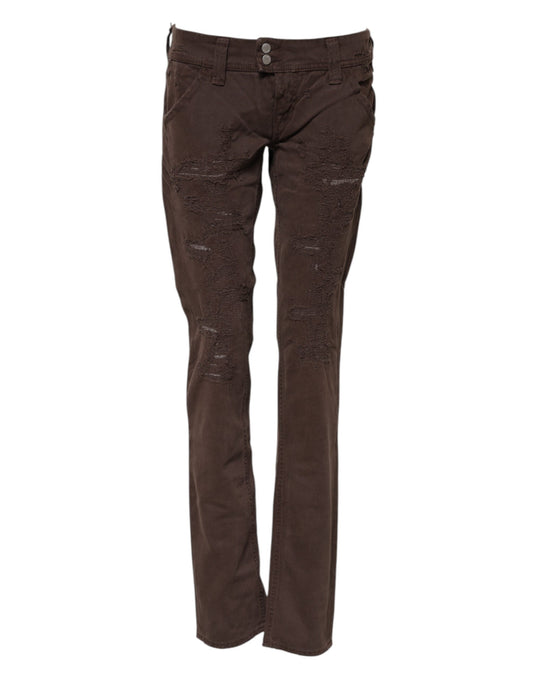 CYCLE Brown Cotton Low Waist Skinny Casual Jeans