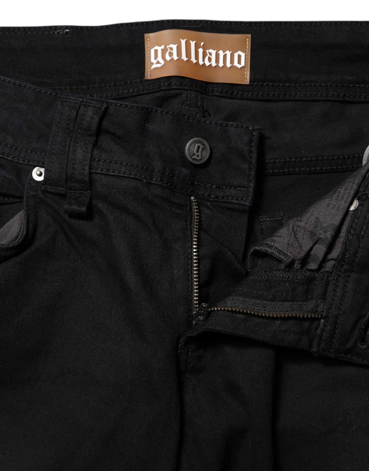 John Galliano Schwarze Baumwoll-Tapered-Jeans mit mittlerer Bundhöhe